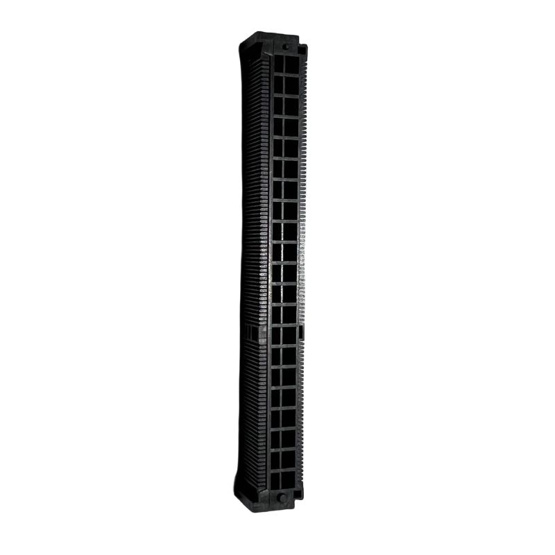 PA6 GF20 black connector housing, wider pin pitch variant for higher current capacity, precision injection molding ABERY