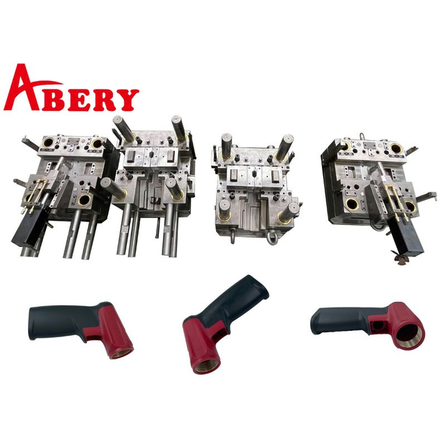 PA+TPE 2K Molded Pneumatic Tool Handle with Brass Insert and Sequential Hydraulic Sliders — Russia Customer Project