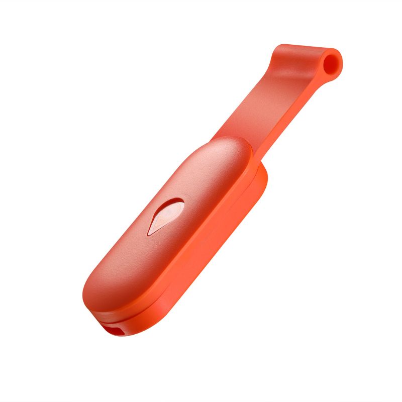 Safety orange ABS 2K injection molded portable gas analyzer body with ergonomic grip, lanyard loop, and trigger button aperture, industrial safety device housing