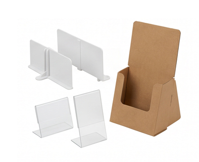 Retail display stands and shelf organization components