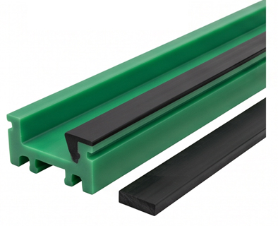 Conveyor system guide rails and wear-resistant components (PA66-GF, POM)