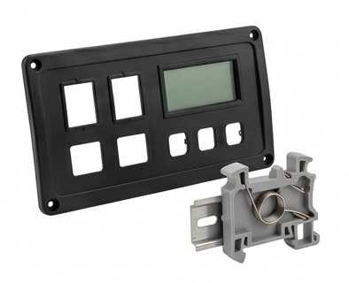 Control panel bezels, DIN rail mounting components