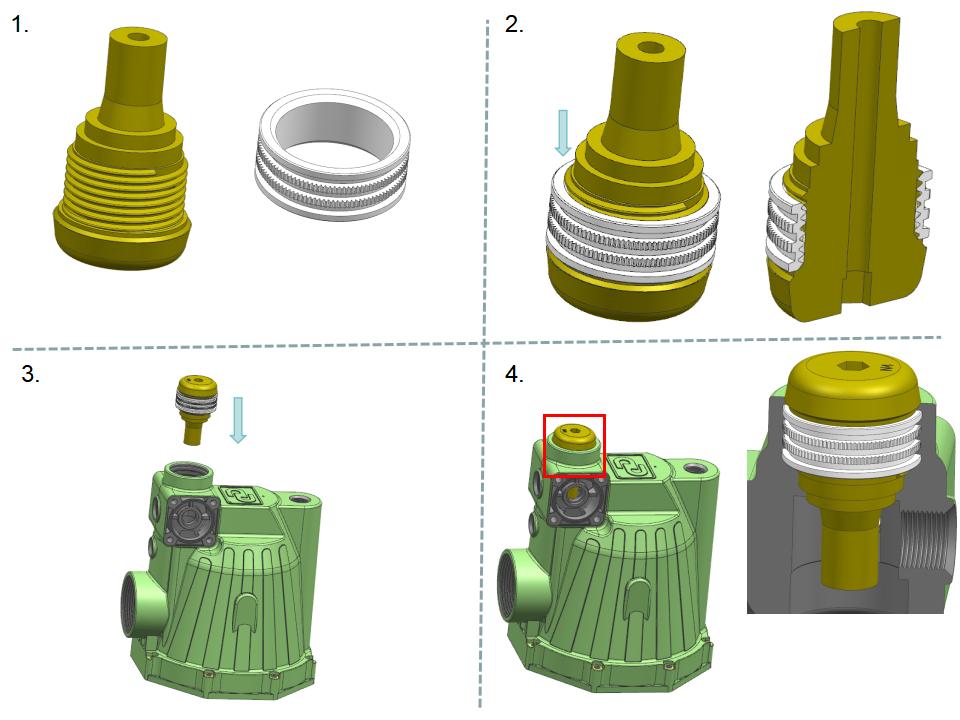 PA GF20 Water Pump Top Housing with 6 Brass Inserts and Triple Hydraulic Sequential Sliders (2).jpg