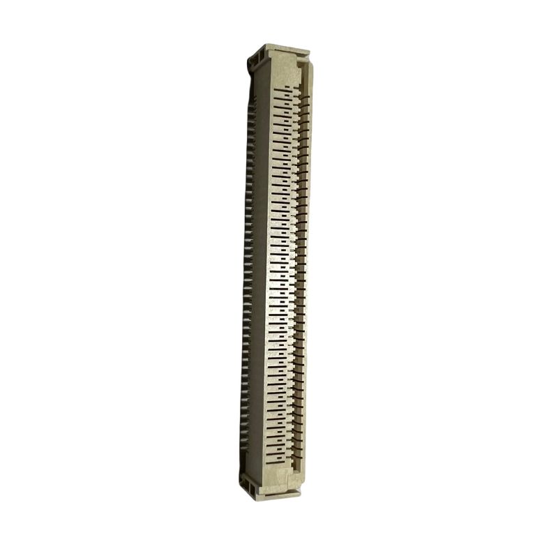 Angled view of natural PA6 GF20 connector housing showing slot depth uniformity, precision injection molding at &plusmn;0.01mm tolerance