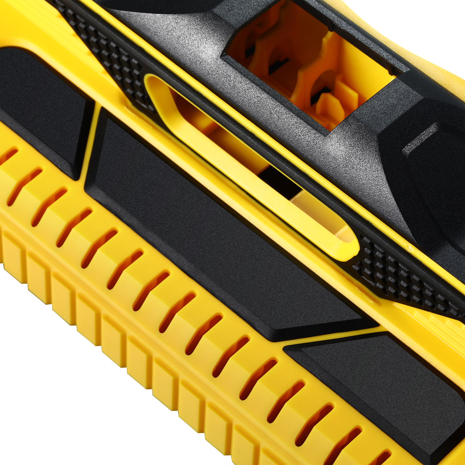 Close-up detail of ABS TPE overmold color boundary line and honeycomb texture, showing clean interface with no flash or color bleed